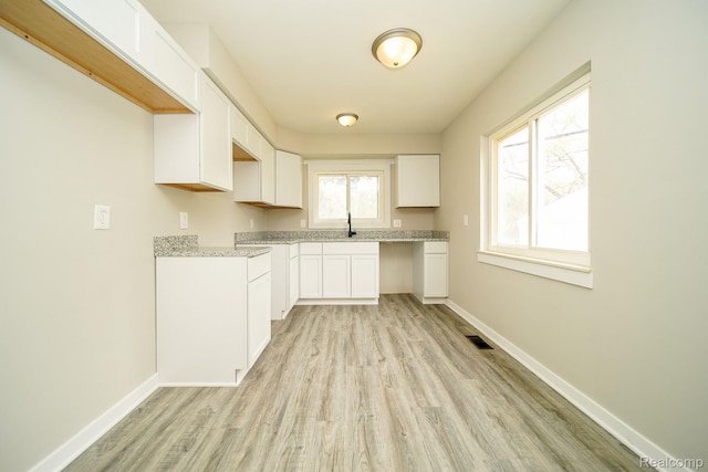 16282 Evergreen Ave, Eastpointe, MI 48021 - kitchen featuring light wood finished floors, baseboards, and white cabinets