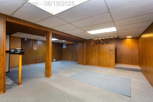 30731 Middlebury St, Westland, MI 48186 - finished below grade area featuring light colored carpet, a paneled ceiling, and wooden walls