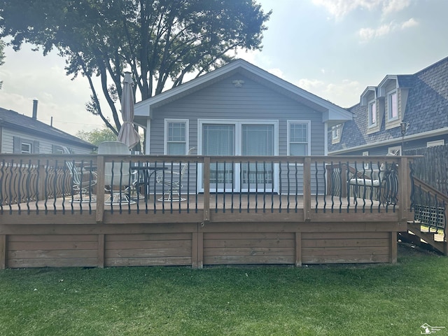 3117 Morin Point St, Erie, MI 48133 - back of property featuring a wooden deck, a yard, and stairway