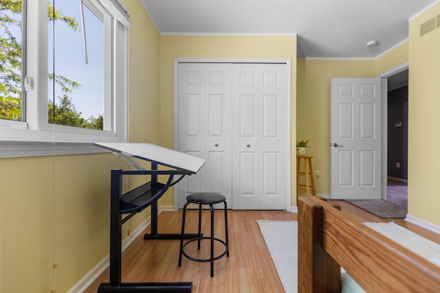 9869 Dartmoor Cir, Van Buren, MI 48111 - office space with wood finished floors, baseboards, and crown molding