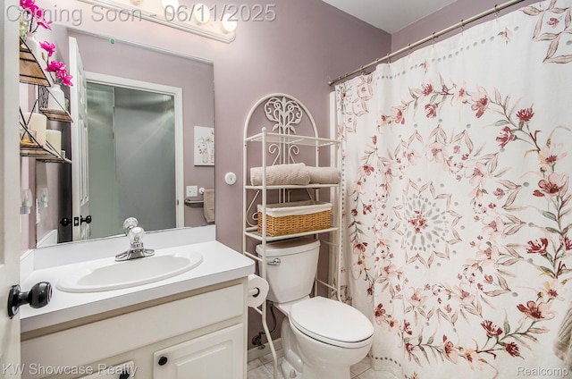 3675 S Commerce Rd, Commerce Twp, MI 48390 - bathroom with vanity, toilet, and curtained shower
