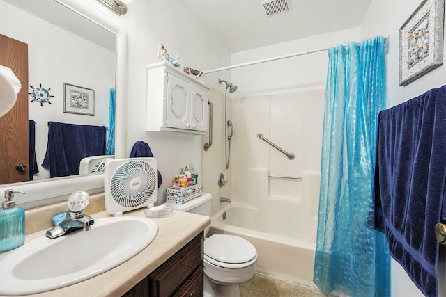 41 E 48th St, Holland, MI 49423 - bathroom featuring shower / tub combo, vanity, toilet, and tile patterned floors