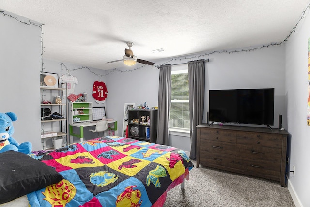 82 Dickens St, Spring Arbor, MI 49283 - carpeted bedroom with a textured ceiling and ceiling fan