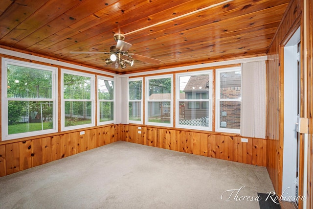 844 Dorroll St NE, Grand Rapids, MI 49505 - unfurnished sunroom featuring carpet flooring, wooden walls, and wood ceiling