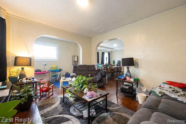 2977 Canton St, Detroit, MI 48207 - living area featuring arched walkways and wood finished floors