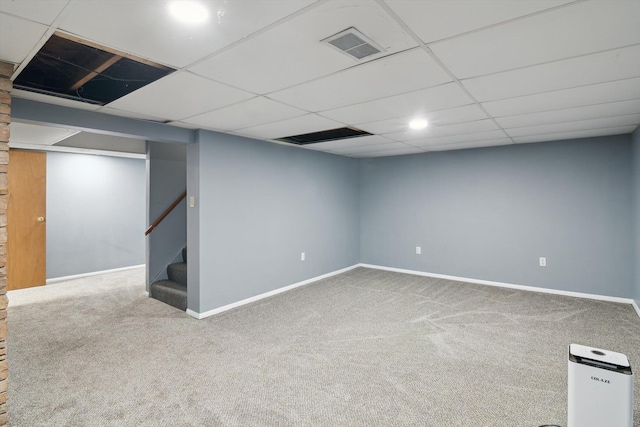 1279 Cunningham, Jackson, MI 49201 - finished basement featuring carpet floors, stairway, baseboards, and a drop ceiling