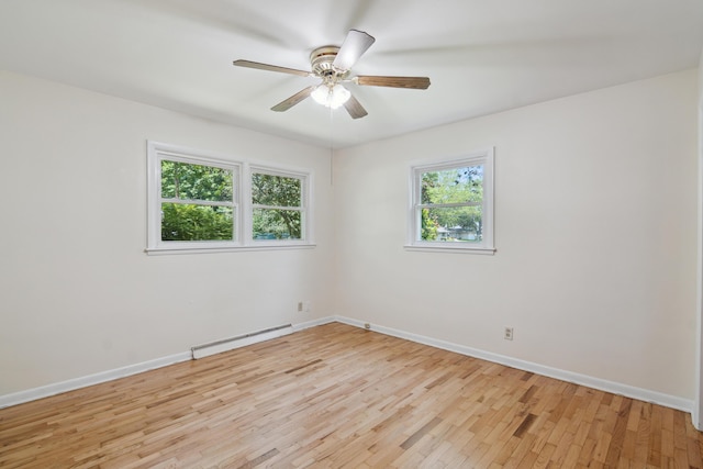 1279 Cunningham, Jackson, MI 49201 - unfurnished room with a baseboard radiator, light wood finished floors, baseboards, and ceiling fan