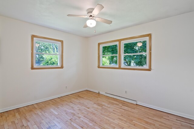 1279 Cunningham, Jackson, MI 49201 - spare room with a baseboard heating unit, light wood-style flooring, baseboards, and ceiling fan