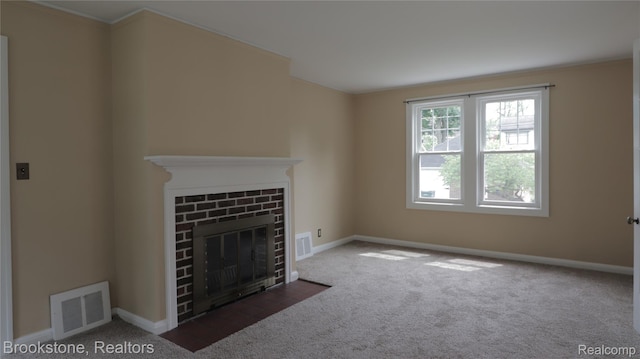 22101 Francis St, Dearborn, MI 48124 - unfurnished living room featuring a fireplace, carpet, ornamental molding, and baseboards