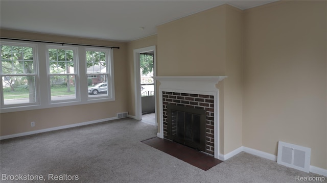 22101 Francis St, Dearborn, MI 48124 - unfurnished living room with carpet floors, a fireplace, and baseboards
