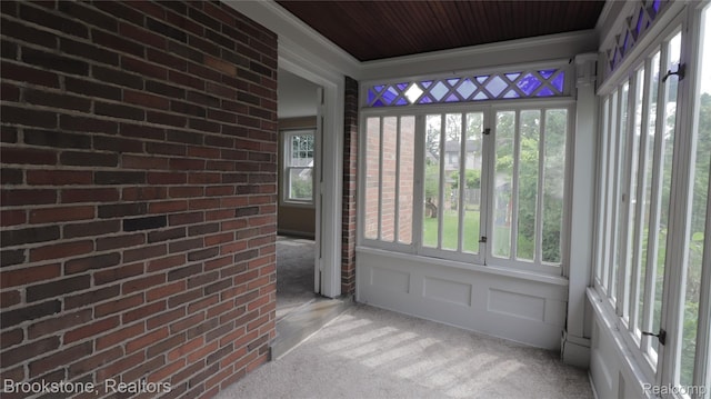 22101 Francis St, Dearborn, MI 48124 - unfurnished sunroom with carpet floors, french doors, wooden ceiling, and ornamental molding