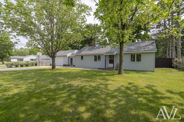 7936 Whitehall Rd, Whitehall, MI 49461 - ranch-style house featuring concrete driveway, a garage, and entry steps