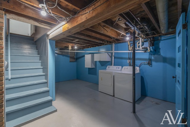 7936 Whitehall Rd, Whitehall, MI 49461 - unfinished basement with independent washer and dryer and stairway