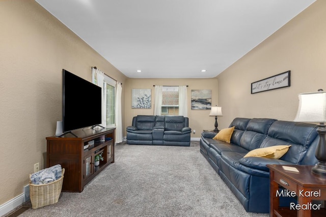 3674 Barker St, Hudsonville, MI 49426 - living room featuring carpet flooring, baseboards, and recessed lighting