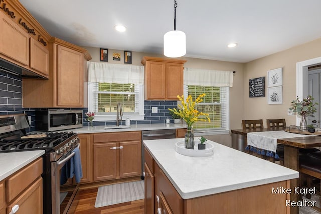 3674 Barker St, Hudsonville, MI 49426 - kitchen with stainless steel appliances, a sink, plenty of natural light, light countertops, and recessed lighting