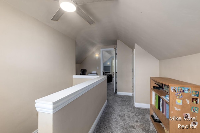 3674 Barker St, Hudsonville, MI 49426 - hallway with lofted ceiling, carpet flooring, baseboards, and an upstairs landing