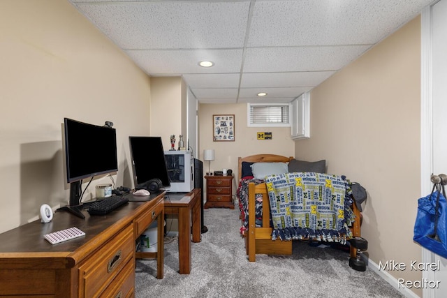 3674 Barker St, Hudsonville, MI 49426 - carpeted bedroom with a paneled ceiling, recessed lighting, and a desk