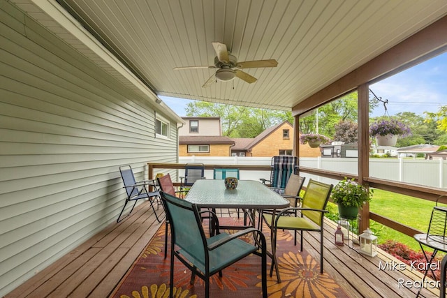 3674 Barker St, Hudsonville, MI 49426 - wooden deck with outdoor dining space and a ceiling fan