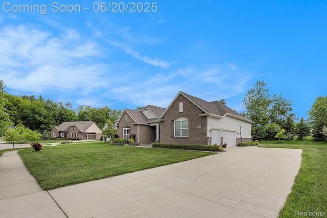 825 Mcintosh Ct, Oakland, MI 48363 - view of front of property with brick siding, a front lawn, a garage, concrete driveway, and roof with shingles