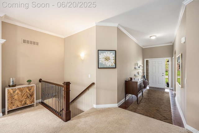825 Mcintosh Ct, Oakland, MI 48363 - entrance foyer featuring carpet floors and crown molding