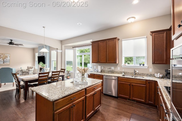 825 Mcintosh Ct, Oakland, MI 48363 - kitchen featuring dishwasher, dark wood finished floors, healthy amount of natural light, and recessed lighting