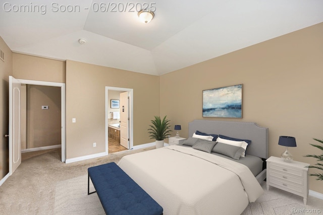 825 Mcintosh Ct, Oakland, MI 48363 - bedroom with light colored carpet, ensuite bath, and vaulted ceiling