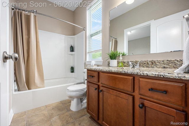 825 Mcintosh Ct, Oakland, MI 48363 - bathroom with shower / tub combo, vanity, and stone finish floors