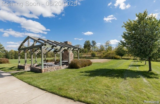 825 Mcintosh Ct, Oakland, MI 48363 - view of home's community with a lawn, volleyball court, and a gazebo