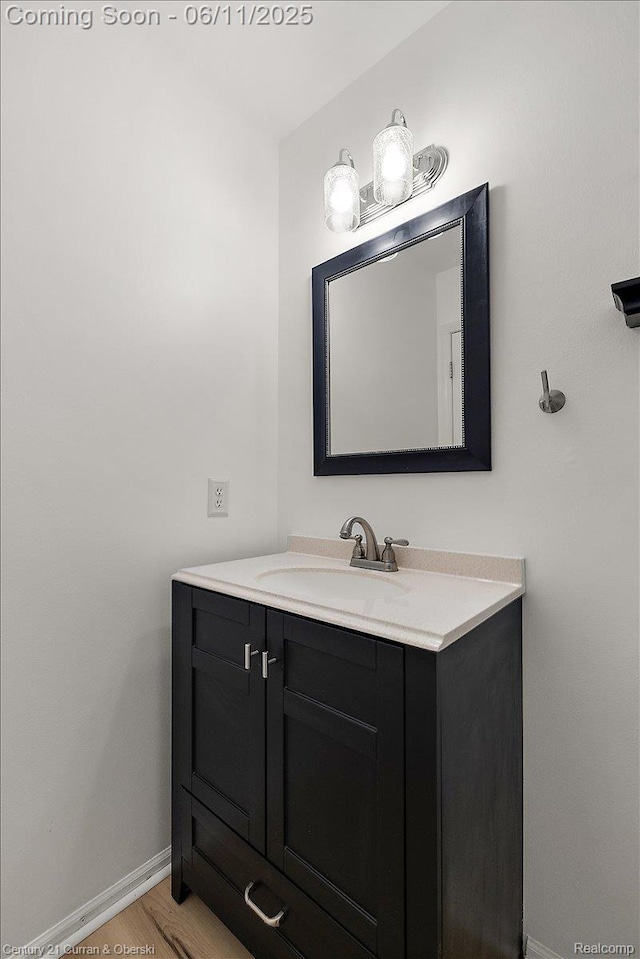 1134 Chestnut Ln, South Lyon, MI 48178 - bathroom with baseboards, vanity, and wood finished floors
