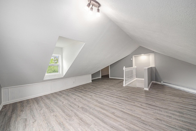 455 N 10th St, Plainwell, MI 49080 - bonus room with wood finished floors, vaulted ceiling, a textured ceiling, and baseboard heating