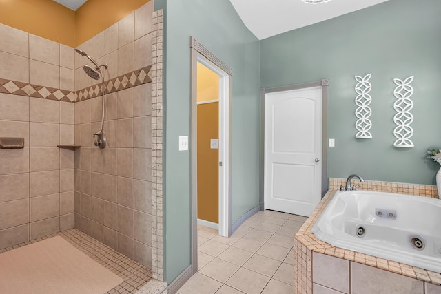 7910 Stony Lake Rd, Jackson, MI 49201 - bathroom with a shower stall, a tub with jets, tile patterned flooring, and baseboards