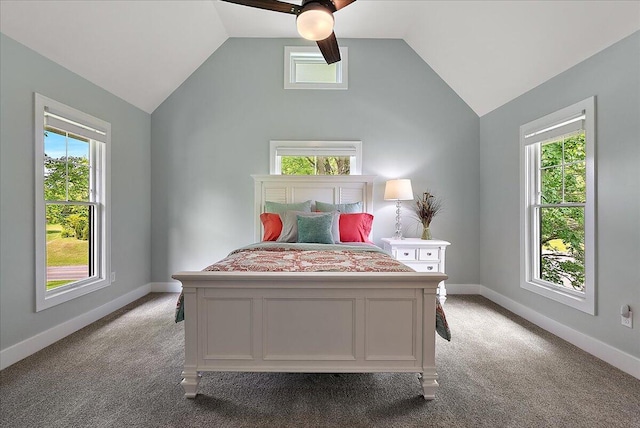 2582 3 Mile Rd NE, Grand Rapids, MI 49525 - bedroom with light colored carpet, vaulted ceiling, baseboards, and a ceiling fan