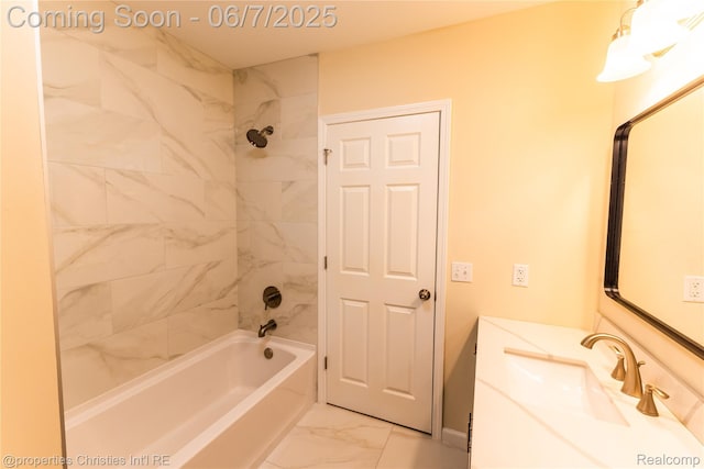 50824 Baltimore St, New Baltimore, MI 48047 - bathroom featuring marble look tiles, shower / bathtub combination, and vanity