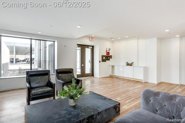 1454 Townsend St Unit 101, Detroit, MI 48214 - living area featuring light wood-type flooring, baseboards, recessed lighting, and french doors