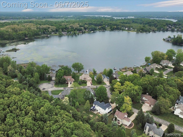 16146 Valcrest Dr, Linden, MI 48451 - aerial view of property and surrounding area featuring a nearby body of water, nearby suburban area, and a heavily wooded area