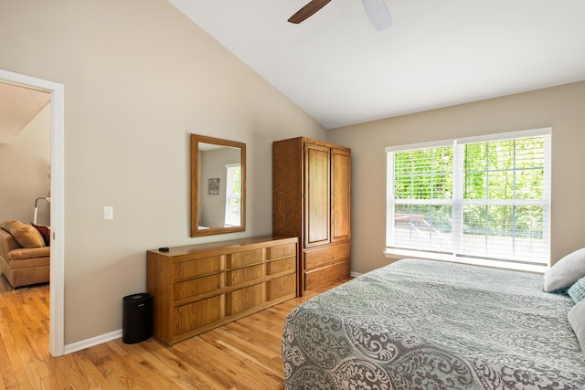 6018 Augusta Ct, Grand Blanc, MI 48439 - bedroom with light wood-style flooring, lofted ceiling, baseboards, and a ceiling fan