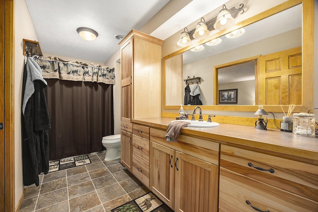 6838 E Michillinda Rd, Twin Lake, MI 49457 - full bath featuring toilet, vanity, and stone finish flooring