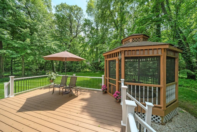 33081 Old Post Rd, Niles, MI 49120 - deck featuring a gazebo, a yard, and view of scattered trees