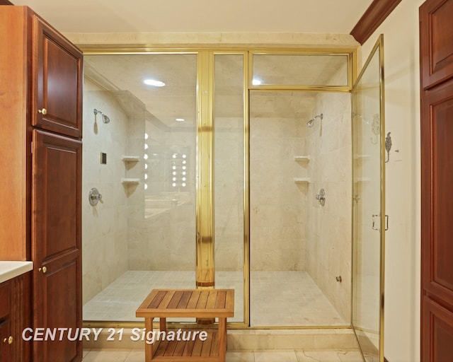12 W Corral Dr, Saginaw, MI 48638 - full bath featuring a shower stall, vanity, recessed lighting, and tile patterned floors