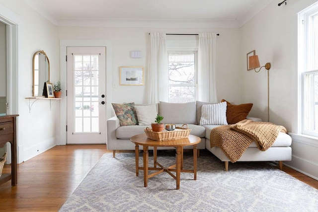 1550 Pine Ave NW, Grand Rapids, MI 49504 - living area with healthy amount of natural light, crown molding, wood finished floors, and baseboards