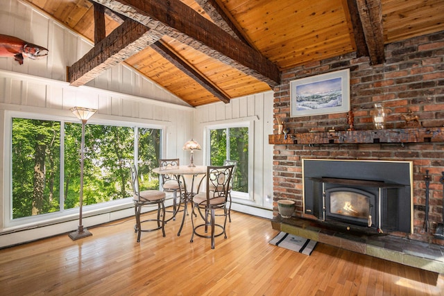 8721 Onandaga Rd, Clarkston, MI 48348 - dining space with wooden ceiling, hardwood / wood-style floors, and a baseboard heating unit