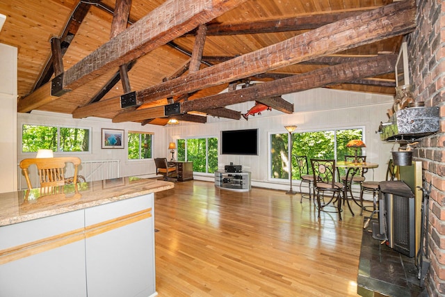 8721 Onandaga Rd, Clarkston, MI 48348 - living area featuring wooden ceiling and light wood finished floors
