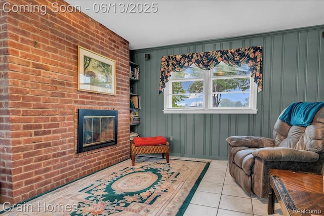 6151 Golfview Dr, Bloomfield Hills, MI 48301 - living room with light tile patterned floors and a fireplace