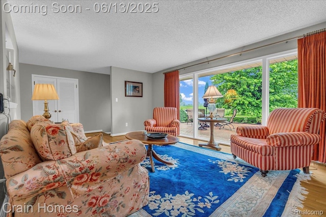 6151 Golfview Dr, Bloomfield Hills, MI 48301 - living area featuring wood finished floors, a textured ceiling, and baseboards