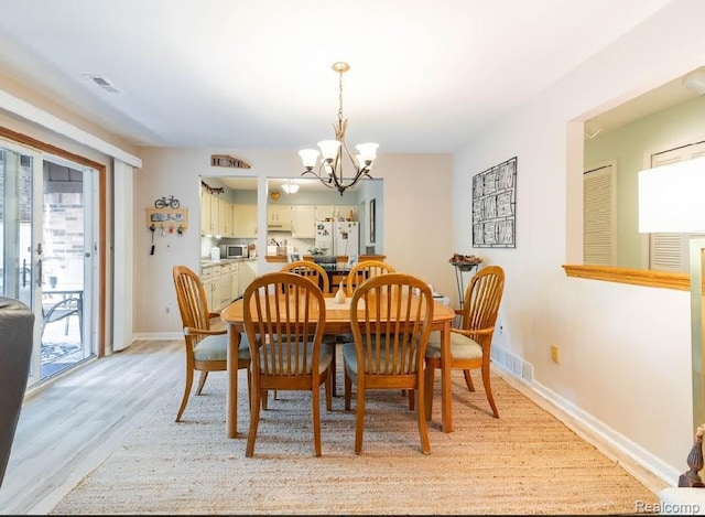 8597 Mathias Dr # 37, Grosse Ile, MI 48138 - dining space with a chandelier, light wood-type flooring, and baseboards