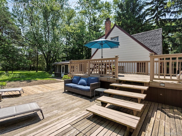 27904 Milton Ave, Warren, MI 48092 - wooden terrace featuring a sunroom and view of scattered trees