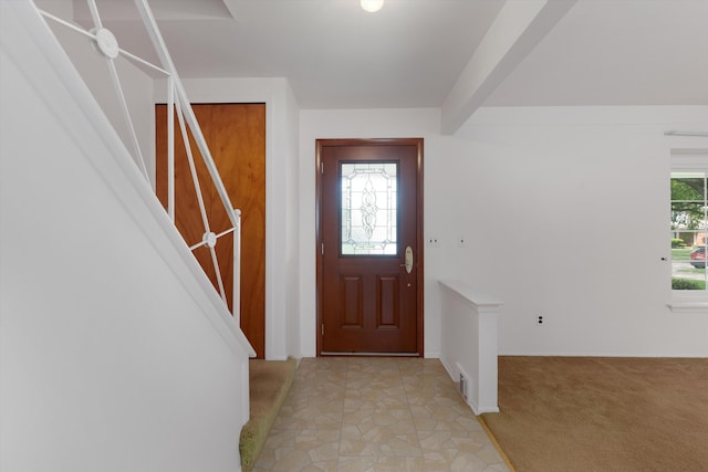 3604 Pall Dr, Warren, MI 48092 - foyer featuring stairs and light carpet