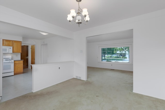 3604 Pall Dr, Warren, MI 48092 - unfurnished living room with a chandelier and light colored carpet