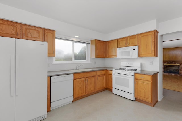 3604 Pall Dr, Warren, MI 48092 - kitchen with white appliances, a sink, and light flooring