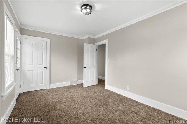 16810 Archdale St, Detroit, MI 48235 - unfurnished bedroom with carpet flooring, ornamental molding, and baseboards